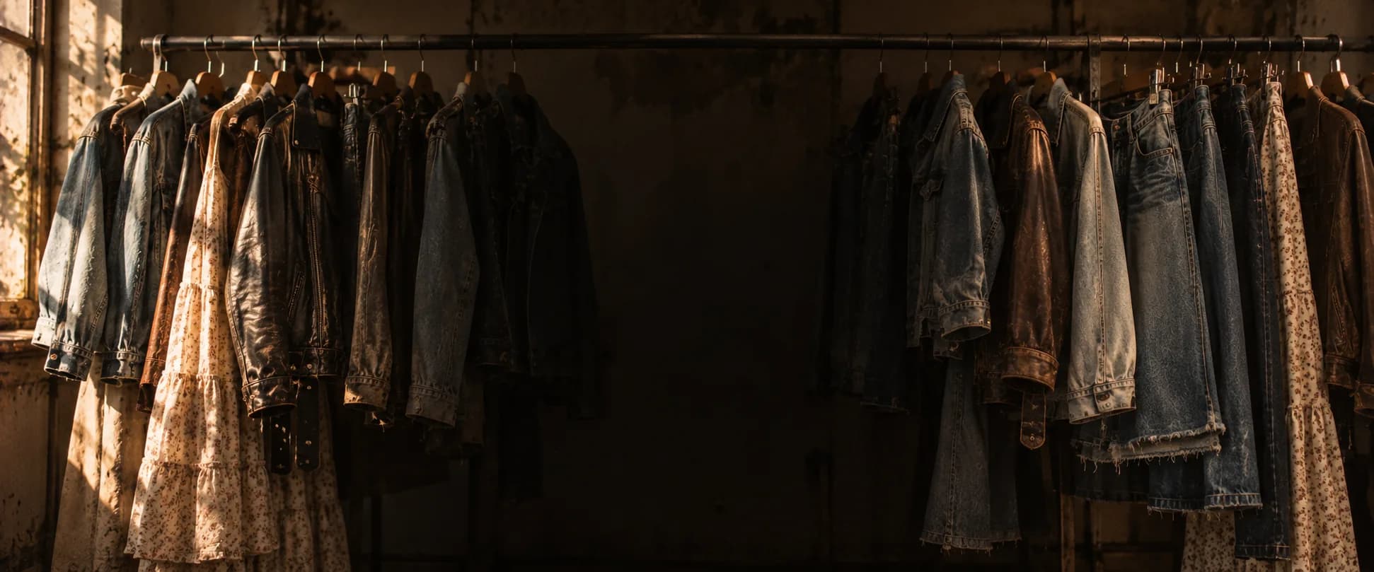 Rail of curated thrift clothing